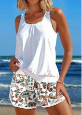 Jacquard Paisley Print White Tankini Set