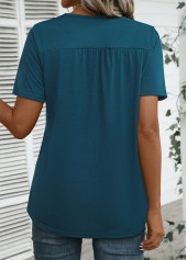 Peacock Blue Embroidery Short Sleeve V Neck T Shirt | thumb picture 