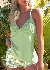 Frill Floral Print Light Green Tankini Set | thumb picture 