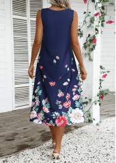 Navy Breathable Floral Print A Line Sleeveless Dress | thumb picture 