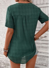 Blackish Green Button Plaid Short Sleeve Split Neck Blouse | thumb picture 