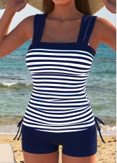 Patchwork Drawstring Striped Navy Tankini Set | thumb picture 