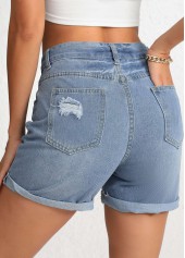 Denim Blue Button Regular High Waisted Shorts | thumb picture 