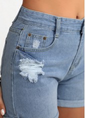 Denim Blue Button Regular High Waisted Shorts | thumb picture 