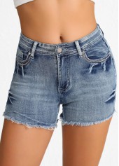 Denim Blue Ombre Straight Leg Button Fly Shorts