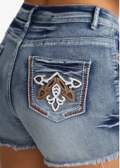 Denim Blue Ombre Straight Leg Button Fly Shorts | thumb picture 