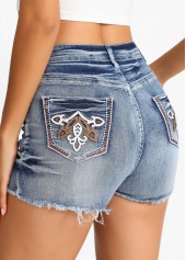 Denim Blue Ombre Straight Leg Button Fly Shorts | thumb picture 