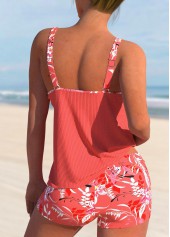 Contrast Binding Floral Print Coral Tankini Set | thumb picture 