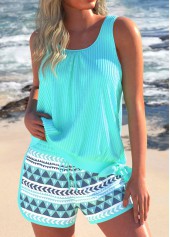 Bowknot Geometric Print Mint Green Tankini Set