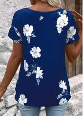 Dark Blue Floral Print Short Sleeve T Shirt | thumb picture 