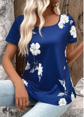 Dark Blue Floral Print Short Sleeve T Shirt | thumb picture 