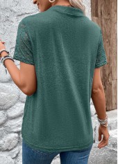 Green Pleated Short Sleeve Split Neck T Shirt | thumb picture 