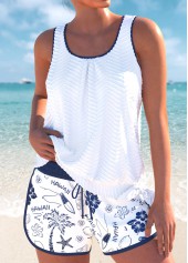 Tie Graffiti Print White Tankini Set