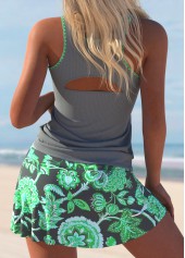 Cut Out Floral Print Dark Grey Tankini Set | thumb picture 