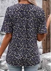 Navy Button Ditsy Floral Print Short Sleeve T Shirt