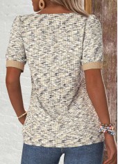 Light Coffee Button Short Sleeve Asymmetrical Neck T Shirt | thumb picture 