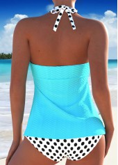 Ruched Polka Dot Light Blue Tankini Set | thumb picture 
