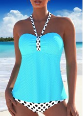Ruched Polka Dot Light Blue Tankini Set | thumb picture 