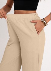Beige Split Elastic Waist High Waisted Pants | thumb picture 