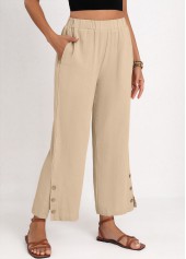 Beige Split Elastic Waist High Waisted Pants | thumb picture 