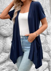 Navy Handkerchief Hem Short Sleeve Light Cardigan | thumb picture 