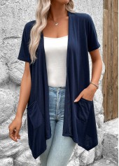Navy Handkerchief Hem Short Sleeve Light Cardigan | thumb picture 