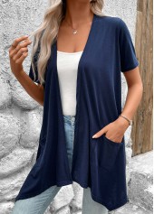 Navy Handkerchief Hem Short Sleeve Light Cardigan | thumb picture 