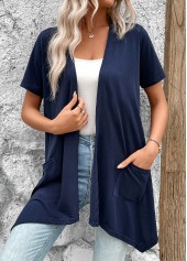 Navy Handkerchief Hem Short Sleeve Light Cardigan | thumb picture 