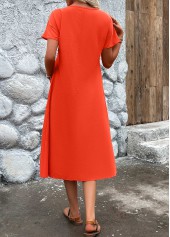 Neon Red Pleated Short Sleeve Round Neck Dress | thumb picture 