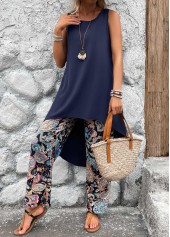Navy Lightweight Tribal Print Ankle Length Top  and Pants | thumb picture 