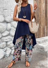 Navy Lightweight Tribal Print Ankle Length Top  and Pants | thumb picture 