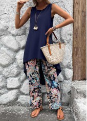 Navy Lightweight Tribal Print Ankle Length Top  and Pants | thumb picture 