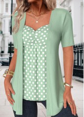 Green Polka Dot Short Sleeve Fake Two Piece Twinset | thumb picture 