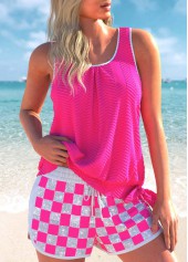 Jacquard Geometric Print Hot Pink Tankini Set