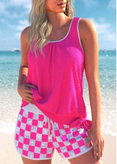 Jacquard Geometric Print Hot Pink Tankini Set | thumb picture 