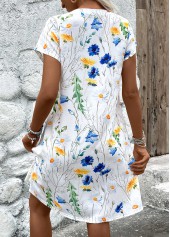 White Lightweight Floral Print A Line Short Sleeve Dress | thumb picture 