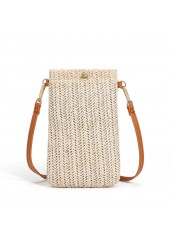 Beige Weave Design Magnetic Crossbody Bag