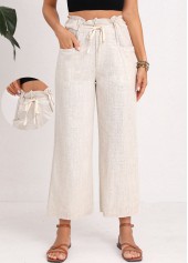 Light Camel Button Drawastring High Waisted Pants
