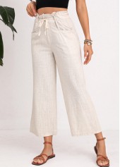 Light Camel Button Drawastring High Waisted Pants | thumb picture 