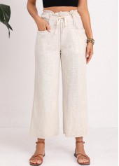 Light Camel Button Drawastring High Waisted Pants | thumb picture 
