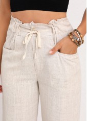 Light Camel Button Drawastring High Waisted Pants | thumb picture 