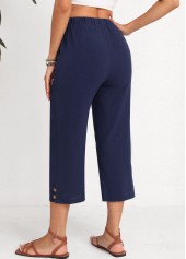 Navy Button Elastic Waist High Waisted Pants | thumb picture 
