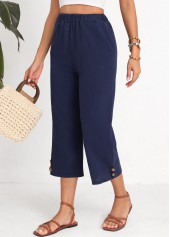 Navy Button Elastic Waist High Waisted Pants | thumb picture 
