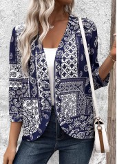 Navy Tribal Print 3/4 Sleeve Light Cardigan