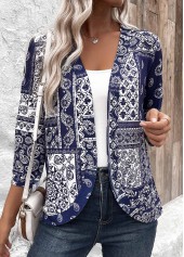 Navy Tribal Print 3/4 Sleeve Light Cardigan | thumb picture 