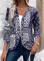 Navy Tribal Print 3/4 Sleeve Light Cardigan | thumb picture 