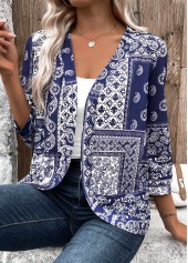 Navy Tribal Print 3/4 Sleeve Light Cardigan | thumb picture 