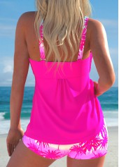Smocked Tropical Plants Print Hot Pink Tankini Set | thumb picture 