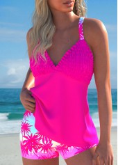 Smocked Tropical Plants Print Hot Pink Tankini Set | thumb picture 