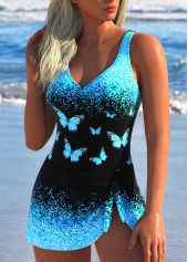 Tie Butterfly Print Cyan One Piece Swimdress | thumb picture 